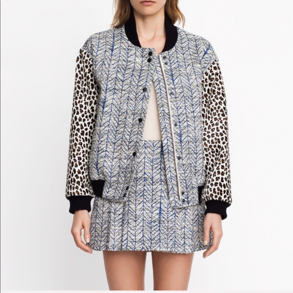 Sea New York || Calf Hair Faux Leopard Fur Bomber Jacket